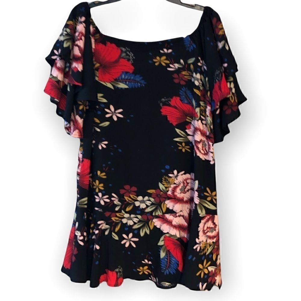 Luxe Apothetique S NWT Black Red Large Floral Mini Flowy Ruffle Light Dress